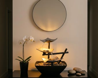 LED Tabletop Water Fountain – Zen Living Room Decor, Feng Shui Home Accent, Flowing Water Feature for Modern Interiors