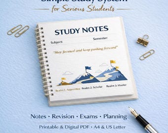 Planificador de estudios universitarios/Organizador académico, preparación para exámenes (PDF A4, tamaño carta estadounidense)