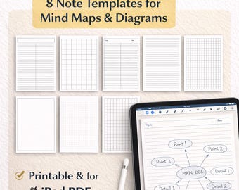 Plantillas de mapas mentales para notas, pensamiento visual (PDF para iPad, descarga digital imprimible)