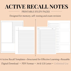 Active Recall Study Template | Exam Revision Pages (A4 & US Letter PDF)