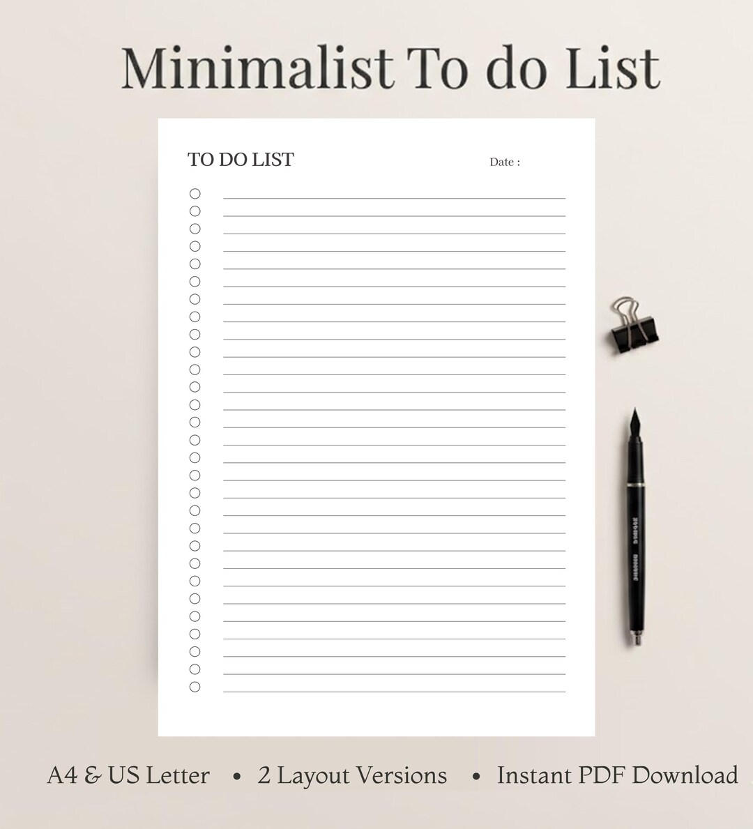 Minimalist to Do List Printable | Daily Task Planner (digital Download ...