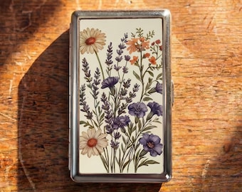 Portasigarette vintage floreale – Portasigarette in metallo con fiori botanici, elegante portafoglio porta carte, contenitore per documenti e contanti