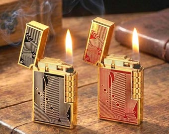 Accendino dorato Sanji One Piece - Antivento, ricaricabile, in metallo, regalo per fan di anime e manga, design rosso e nero