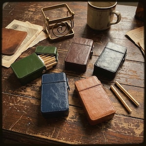 Vegan Leather Cigarette Case – Vintage Brown Leather Design, Cigarette Holder, Metal Card & ID Wallet, Elegant Pocket Case