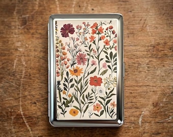 Portasigarette vintage in stile botanico 1888 – Porta-joint vintage da borsetta, scatola in metallo floreale, portafoglio sottile porta carte, regalo per la festa del papà