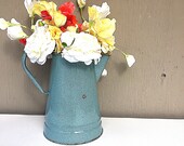 Blue Enamel COFFEE POT Large Vintage c.1930 39 s Graniteware Coffee Pot Blue Grey Speckle Enamelware As-Is NO Lid Rustic Enamel Ware