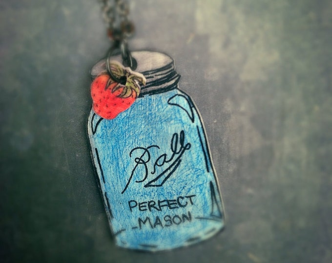 Mason Jar Necklace Blue Canning Jar Pendant Mason Jar Etsy