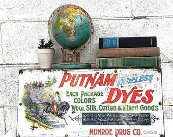 Putnam Fadeless Dyes STORE DISPLAY BOX | Antique Victorian (c.1890s) Advertising Storage Box | Vintage Drug Store | Metal Sign | Steampunk