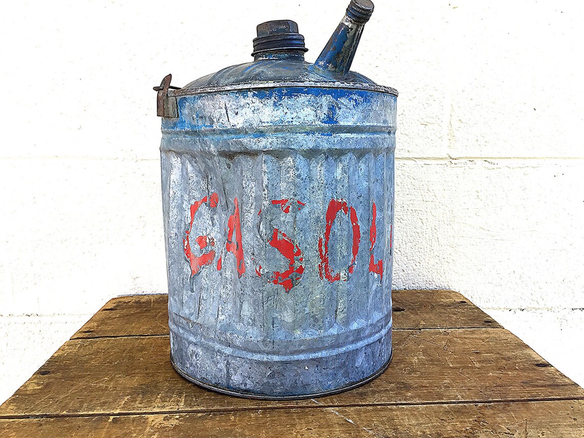 Galvanized METAL GAS CAN Vintage C.1930's Metal Gasoline Container