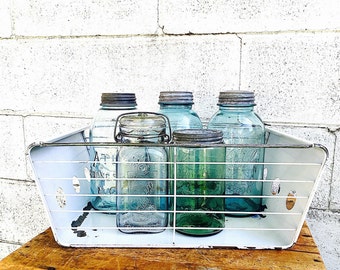 Industrial WIRE & METAL Storage BASKET | Vintage (1940's-1950's) Kitchen Refrigerator Metal Vegetable Crisper Drawer | White Rectangular Box