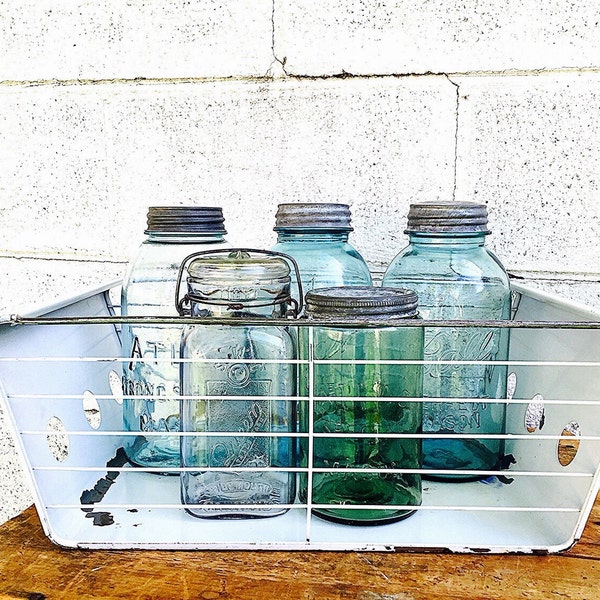 Industrial WIRE & METAL Storage BASKET | Vintage (1940's-1950's) Kitchen Refrigerator Metal Vegetable Crisper Drawer | White Rectangular Box