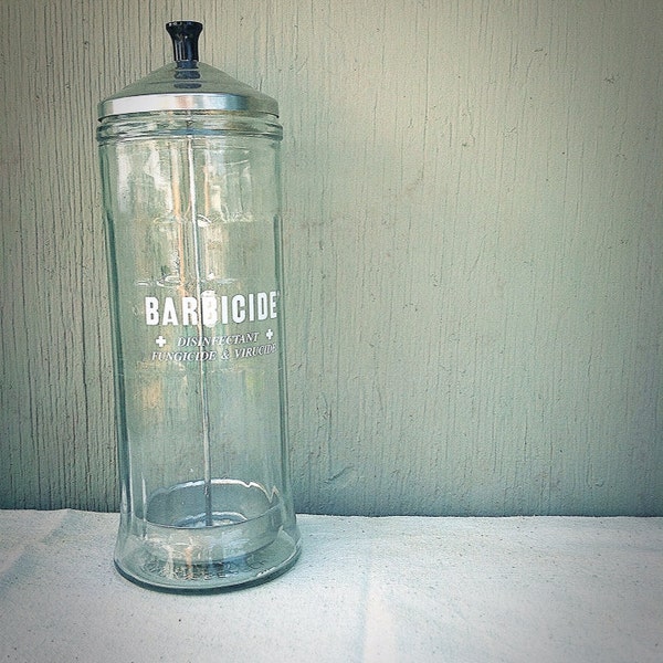 Barber Jar - Barbicide Comb Jar - Industrial - Retro Barber Shop - Medical - Vintage Photo Prop - Bathroom Decor - Urban Loft