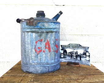 Galvanized METAL GAS CAN | Vintage c.1930's Metal Gasoline Container | Galvanized Zinc | Small One-Gallon Can | Primitive | Rustic | Garage