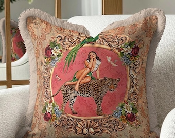 Maximalist Leopard Velvet Pillow Cover - Bold Orange Pink Design