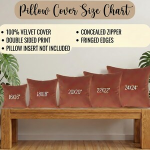 a pillow cover size chart with various pillow sizes and their corresponding measurements.