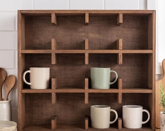 Wooden Mug Display Shelf, Wall Mounted Coffee Mug Rack, 12 Cup Organizer