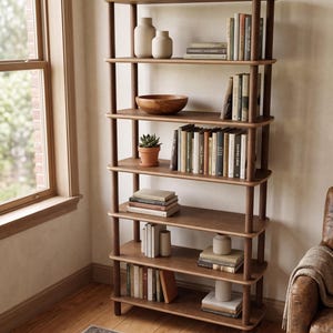 Tall Bookshelf with 6 Open Shelves
