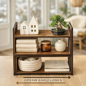 Adjustable Wood Desk Organizer Shelf, Desktop Bookshelf for Office Storage Hutch, Tabletop Book Rack, Countertop Organizer Dorm Desk Hutch image 11
