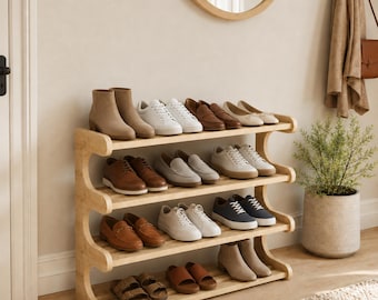 4 Tier Wooden Shoe Rack, Slim Entryway Shoe Organizer, Narrow Shoe Storage Shelf, Bathroom Pantry Rack