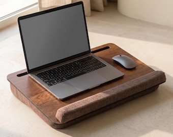 Personalized Wooden Lap Desk with Cushion, Laptop Tray for Bed, Couch Desk, Tablet & Phone Holder