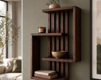 Geometric Wood Wall Shelf, Handmade Rustic Display, Natural Home Decor, Wall Mounted Storage