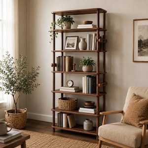 Tall Bookshelf with 6 Open Shelves