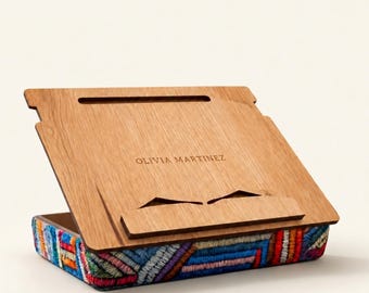 Personalized Wooden Book Stand with Storage, Custom Engraved Lap Desk, Adjustable Reading & Cookbook Holder