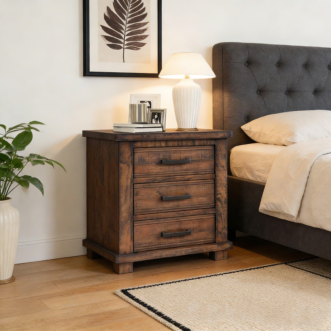Rustic Nightstands Solid Wood Rustic Nightstand, Farmhouse Style With 3 Drawers - Etsy