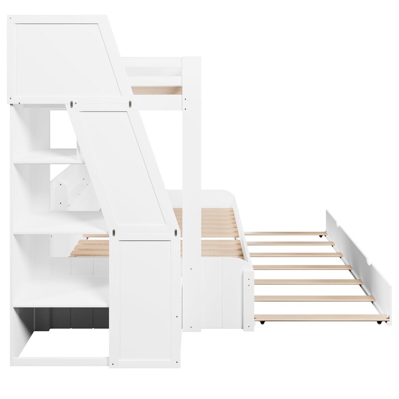 Solid Wood Twin Over Full Bunk Bed Frame With Storage Stairs, Trundle ...