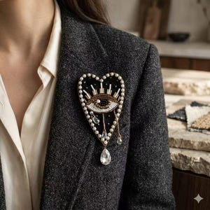 Toppa con occhio di Allah e Sacro Cuore decorata con perline – Decorazione boho chic da cucire