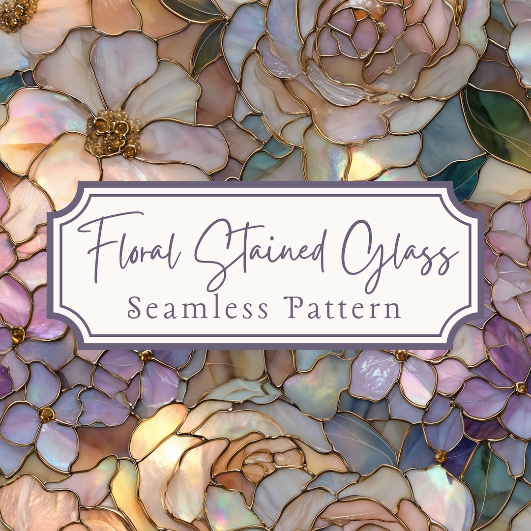 Floral Stained Glass Seamless Pattern PNG, Rose Hydrangea Digital Paper ...