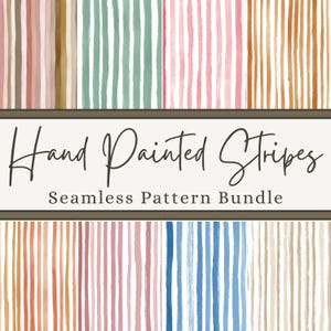 May include: A seamless pattern bundle with hand-painted stripes in shades of brown, pink, green, and blue. The image includes the text "Hand Painted Stripes" and "Seamless Pattern Bundle" in a decorative font.