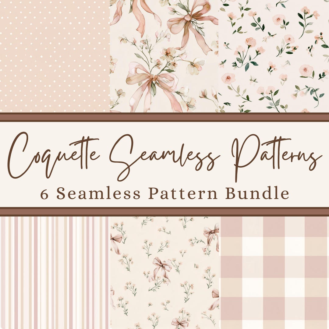 Coquette Seamless Pattern Bundle Bow Digital Paper Floral PNG ...