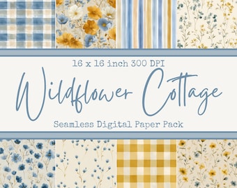 Wildflower Seamless Pattern Bundle, Cottagecore Summer Digital Paper Pack, Botanical Scrapbook Backgrounds Commercial Use