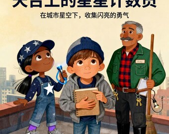 天台上的星星计数员 Contadores de estrellas en la azotea Libro chino para niños PDF, Descarga digital de la historia de astronomía Quiet Courage, Libro para niños imprimible