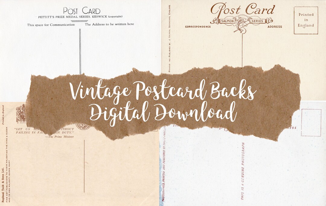 Printable Vintage Postcard Backs Set No. 2 Digital Download Junk Journal, Planner, Traveler's ...