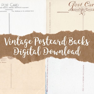 Printable | 8 Piece Vintage Postcard Back, Set No. 2 | Digital Download | Junk Journal, Planner, Traveler&#39;s Notebook, Photo Album, Scrapbook