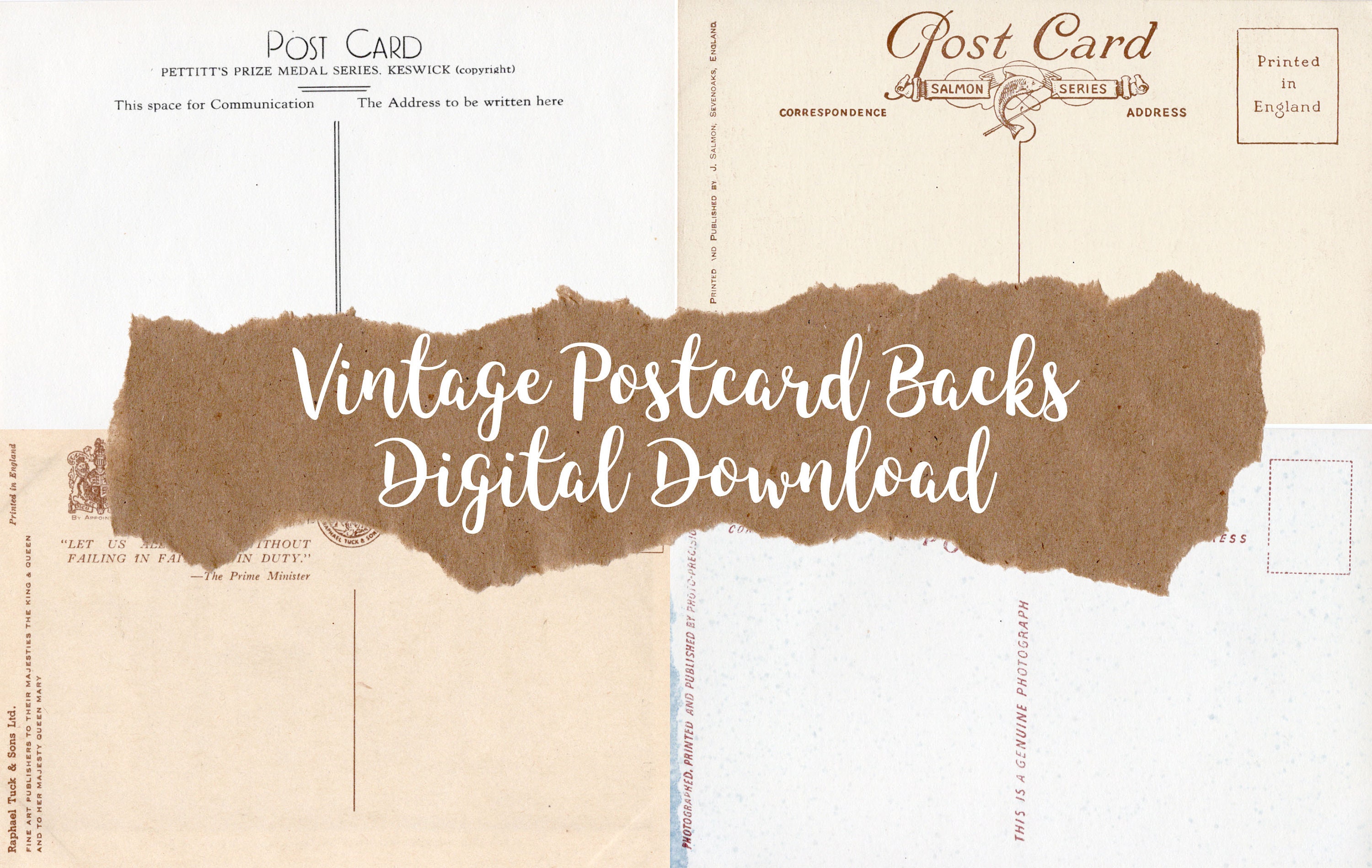 Printable Vintage Postcard Backs Set No. 2 Digital Download Junk ...