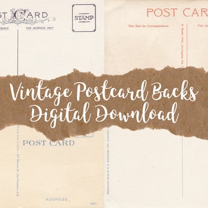 Printable | 8 Piece Vintage Postcard Back, Set No. 1 | Digital Download | Junk Journal, Planner, Traveler&#39;s Notebook, Photo Album, Scrapbook