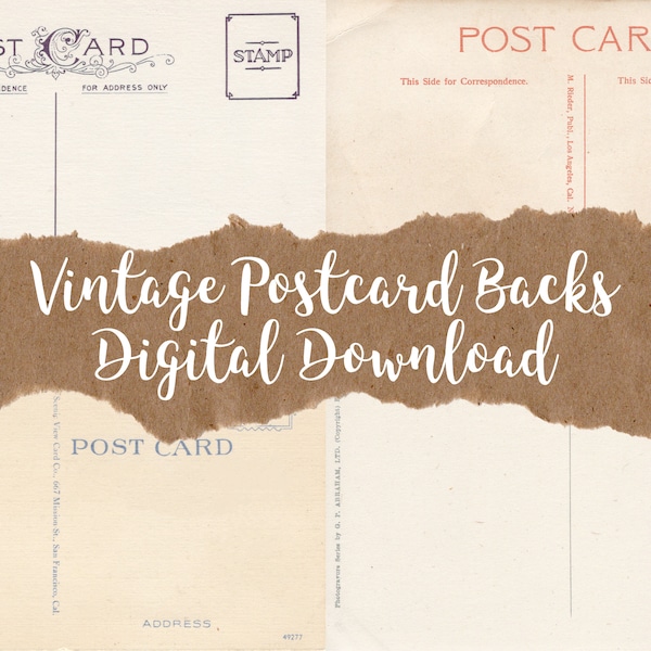 Printable | Vintage Postcard Backs - Set No. 1 | Digital Download | Junk Journal, Planner, Traveler's Notebook, Photo Album, Scrapbook