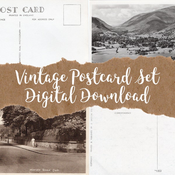 Printable | Vintage Postcard Sets - B&W Photographs | Digital Download | Junk Journal, Planner, Traveler's Notebook, Photo Album, Scrapbook