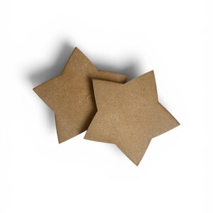 May include: Two unfinished wooden star cutouts, perfect for crafting or decoration. The stars are a natural brown color and have a simple, rustic aesthetic. Ideal for DIY projects, these stars can be painted, stained, or embellished.
