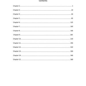 May include: A white page with the title "Contents" at the top. Below, a list of chapters with corresponding page numbers is displayed. The text is in black, and the page numbers are right-aligned.