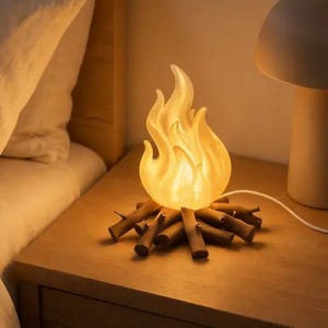 Mini lámpara de noche LED con forma de fogata, lámpara rústica impresa en 3D, decoración acogedora para cabaña, detalle para escritorio de juegos, regalo único para acampar.
