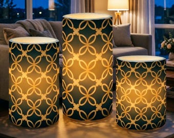 Remote Control UV Printed LED Pillar Candles - Flickering, Dimmable, Battery Operated - Modern Home Decor, Wedding, Party, Gift for Her