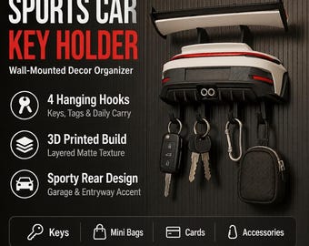 Soporte para llaves Porsche 911 GT3 RS, gancho para parachoques trasero de superdeportivo impreso en 3D, decoración para garaje de coche deportivo, organizador de pared para cueva de hombre, regalo para coches JDM
