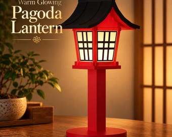 3D Printed Pagoda Lantern Lamp, Japanese Inspired RGB LED Table Light with Remote, Asian Style Ambient Desk Lamp, Home Decor Gift
