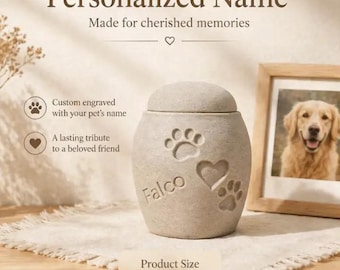 Personalized Pet Urn for Ashes - 3D Printed Dog Cat Memorial - Custom Name Engraved - Paw Print Heart Keepsake - Sympathy Gift