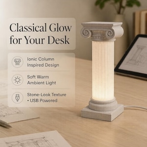 Greek Ionic Column Night Light, 3D Printed Classical Desk Lamp, Soft Warm Glow for Study & Bedroom, Vintage Home Decor, USB Powered