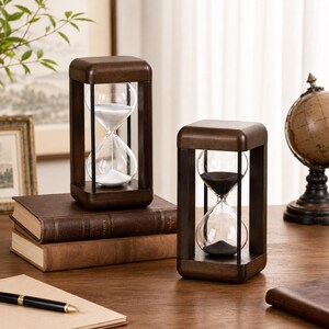 Solid Wood Hourglass Sand Timer, 30 or 60 Minute Retro Desk Decor, Personalized Engraved Hourglass Gift for Office Study Home